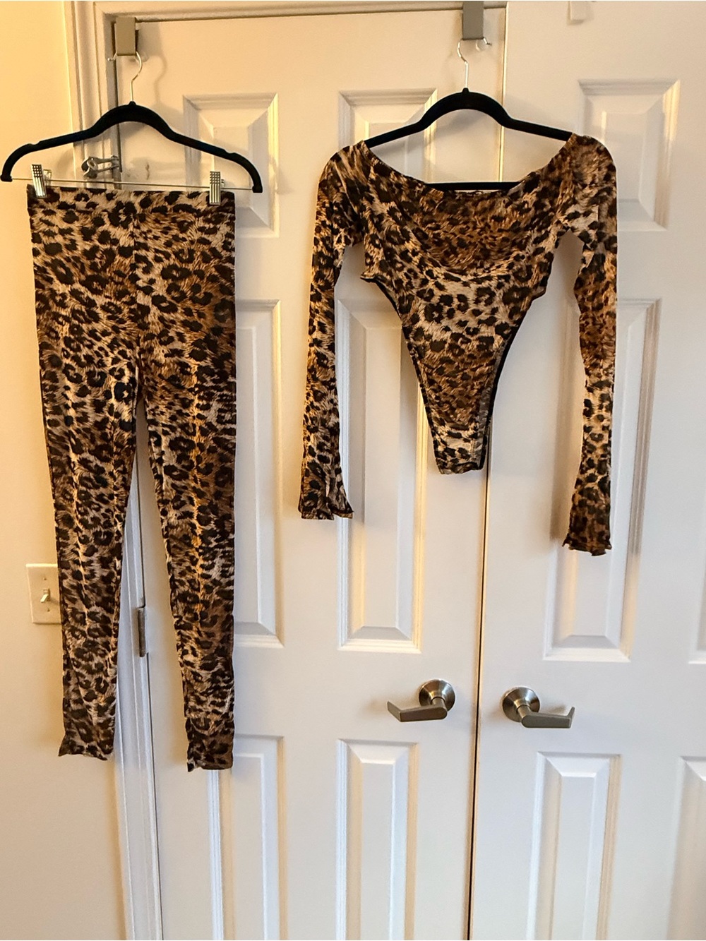 *Never Worn* Leopard Print Two-Piece Set - Long Sleeve Bodysuit & Leggings